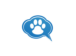 Paw inside an chat icon and footprint symbol logo design illustration in the chat shape