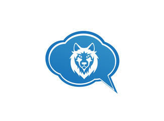 Wolf head and face looking in front in a chat icon for logo design