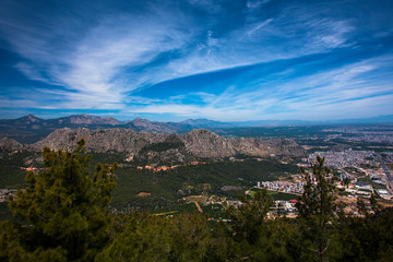 Beautiful landscape of mountains and the forest in Turkey, Antalya.Panorama from cableway.