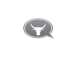 Bull head with angry face and big horns for logo design in a chat icon illustration