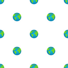 Seamless pattern with earth globe on white background. World map. Earth icon. Vector illustration for design, web, wrapping paper, fabric, wallpaper.