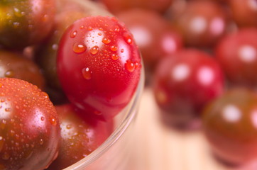 cherries in a bowl Food red tomatoes vegetables wood ecological	
