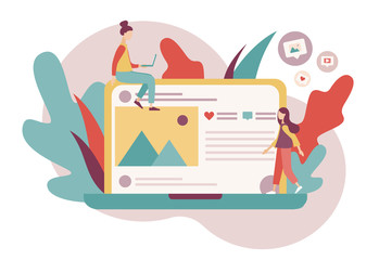 2019.04.23_social Social media concept. Online communication. Flat cartoon style. Vector illustration