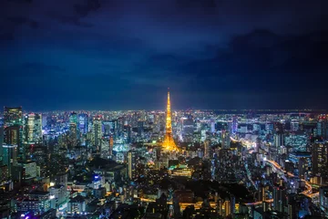 Fotobehang The great night view of the Tokyo cityscape © FotoGraphic