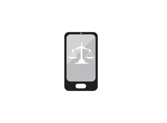 Balance symbol scales logo design illustration, law symbol in a smartphone shape icon