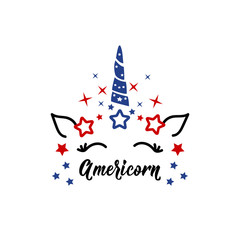 Americorn. Vector illustration. Lettering. Ink illustration. T shirt design in American style.