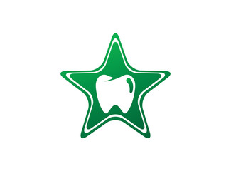 Teeth care symbol in the star shape for dentist clinic logo design illustration