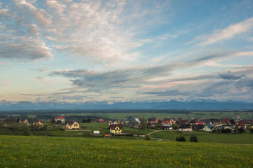 Jablonka village and Tatra mountains at spring, Poland