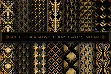 Art Deco Patterns. Seamless black and gold backgrounds. - obrazy, fototapety, plakaty