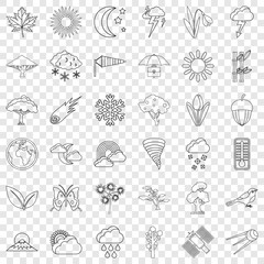 Meteorology icons set. Outline style of 36 meteorology vector icons for web for any design