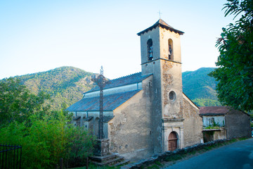 Fototapeta na wymiar Typical church in a small village in the Ardeche District, Southern France