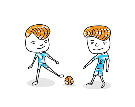 Mans playing football on a white background. flat style, characters of soccer player, hand drawn vector illustration