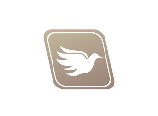 Bird dove open wings flying logo design illustration, pigeon in a shape icon