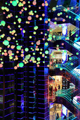 Futuristic design of the atrium in the shopping center European or Evropeisky in Moscow, Russia