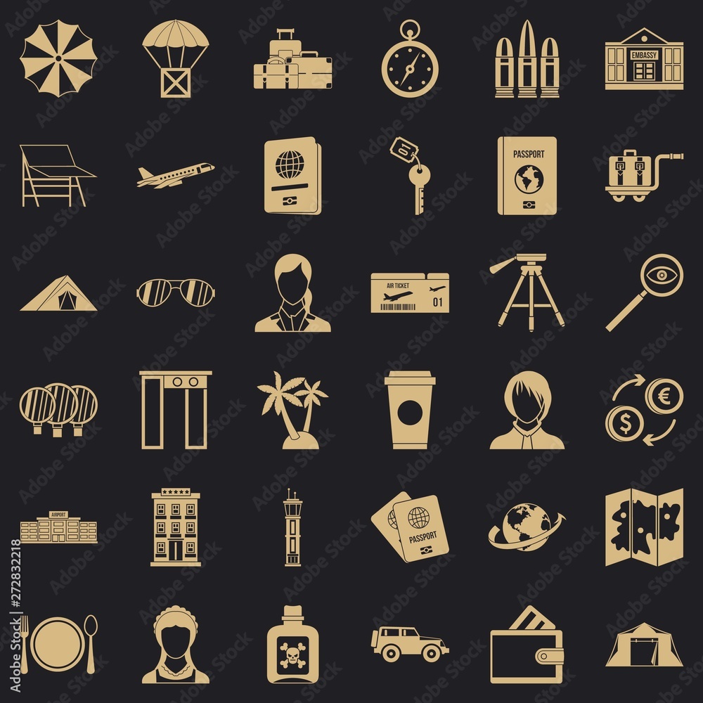 Poster foreign passport icons set. simple set of 36 foreign passport vector icons for web for any design