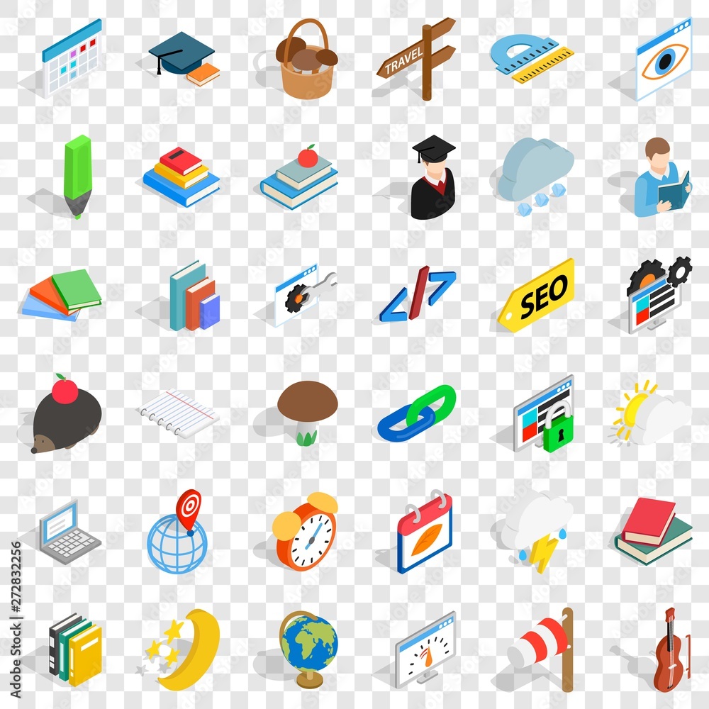 Poster planning icons set. isometric style of 36 planning vector icons for web for any design