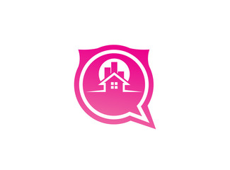 home symbol a big sun behind the house logo design, city or town illustration in a chat icon