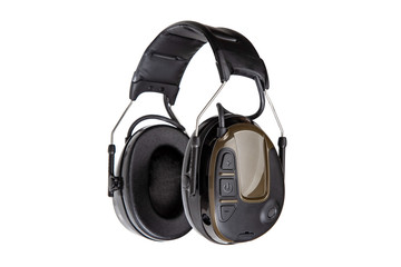 Protective headphones on white background. Safety equipment. Headphones for noise reduction.