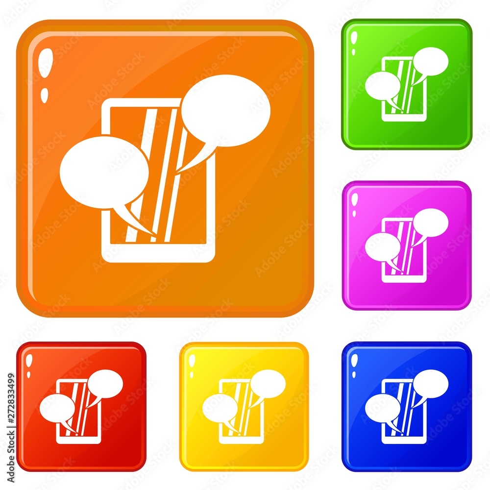 Poster speech bubble on phone icons set collection vector 6 color isolated on white background