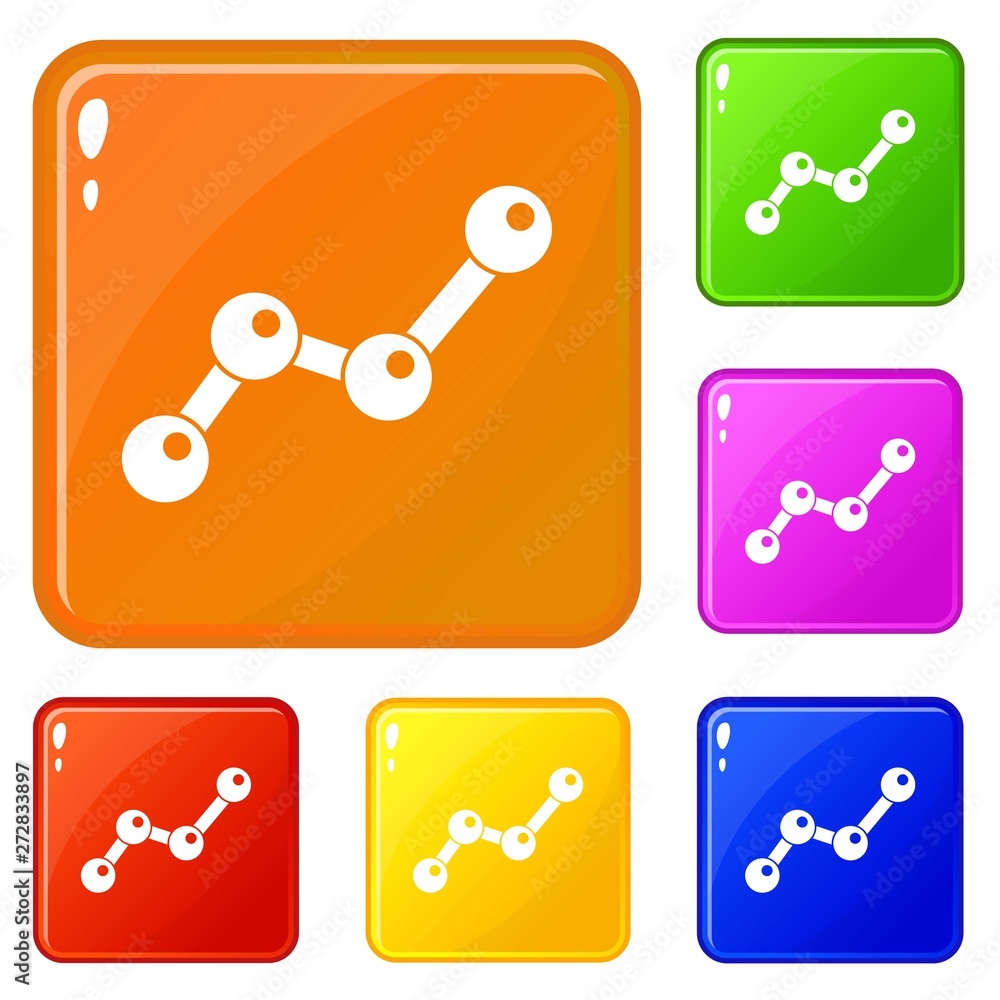 Poster chart statistics line icons set collection vector 6 color isolated on white background