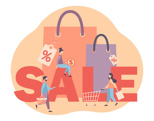 Sale. Online shopping set. Flat cartoon style. Vector illustration