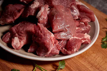 pieces of red veal meat