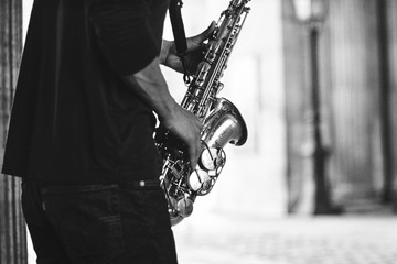 A saxophone player in Paris streets