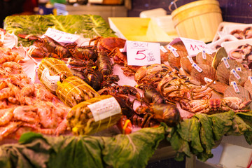 Crabs and shrimps in the market