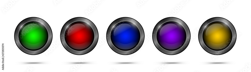 Poster Multicolored glass buttons for web design, apps, games and more. Empty glass buttons round shape. Set of vector web elements.