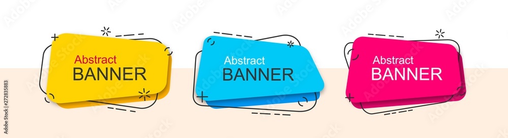 Sticker set of abstract rectangular banners with rounded corners, with black outline around it and with fall