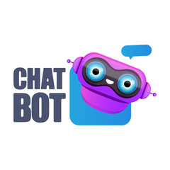 cute chatbot character or intelligent assistant with speech bubble isolated on white background. Vector Funny robot assistant, chatter bot, helper chatbot logo or label