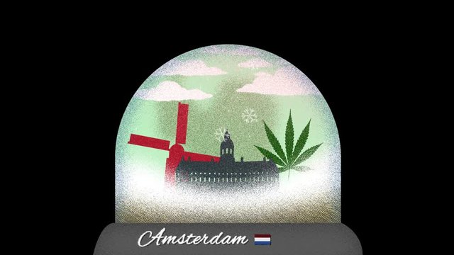 Amsterdam Snow Globe Cartoon Animation in Seamless Loop