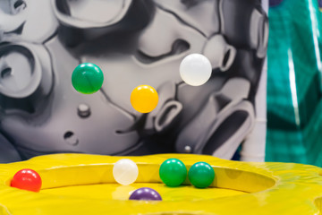 Abstract background with dynamic 3d spheres. Plastic colorful bubbles.