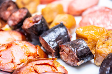 Pieces of hot chorizo