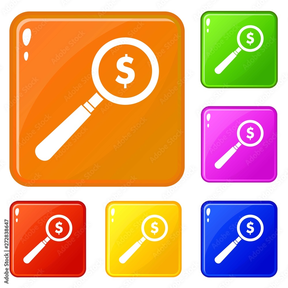 Poster magnifier icons set collection vector 6 color isolated on white background