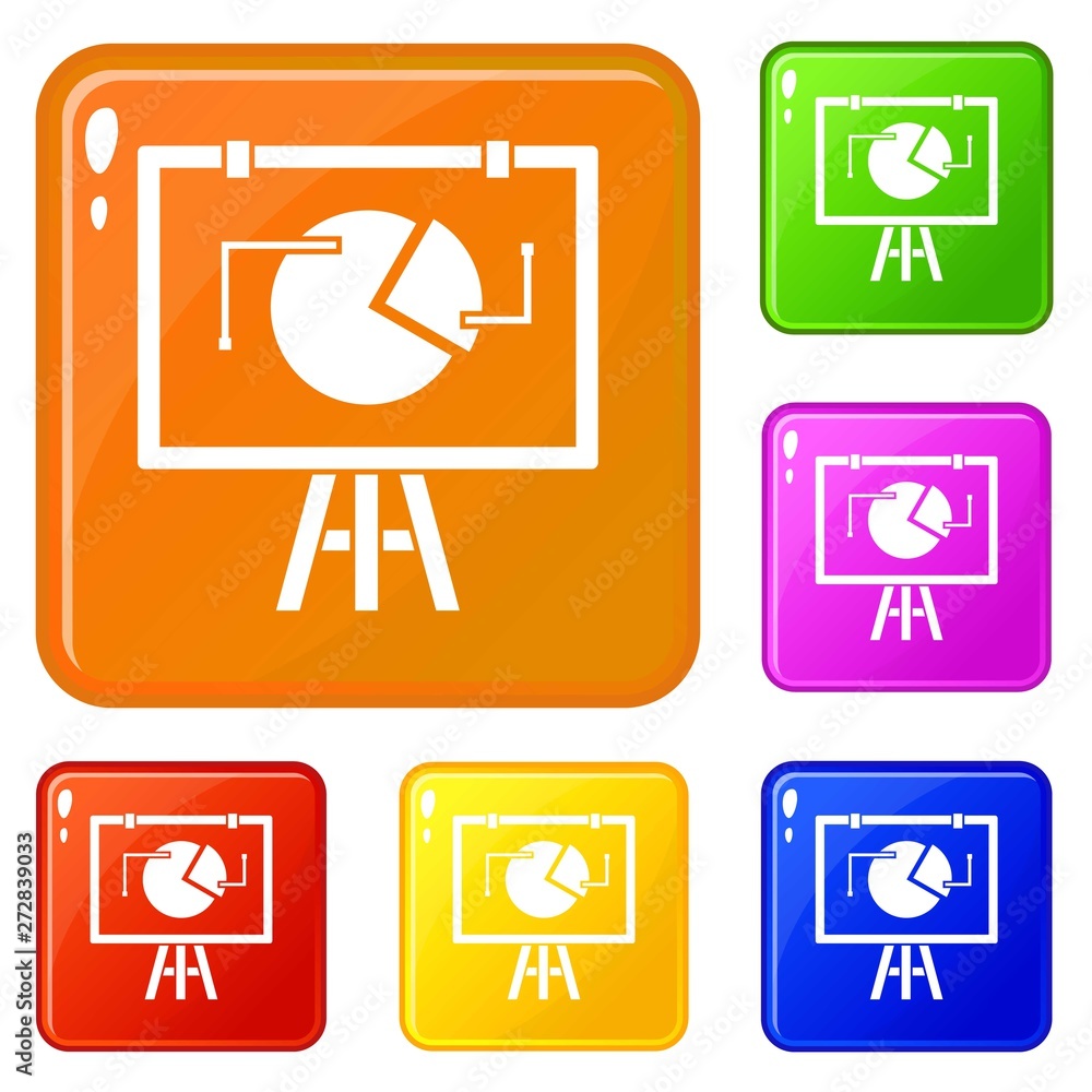 Poster flip chart with statistics icons set collection vector 6 color isolated on white background