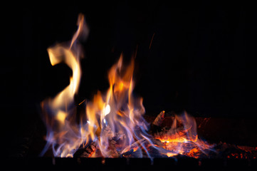 Fire bonfire. The flame of fire burns in an open furnace at night.