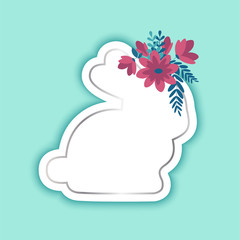 Happy Easter bunny shape greeting card, vector illustration