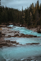 Person walking around a river in the Yoho National Park, BC, Canada