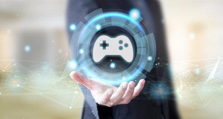 businessman with digital technology joystick glass concept © MclittleStock