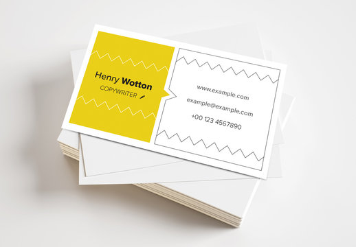Business Card Layout with Zigzag Lines and Yellow Accents