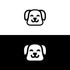 Dog with a cute face glyph style icon, minimalistic logo. Vector illustration on white and black background.