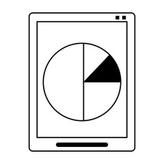 Tablet with statistics pie graph in black and white