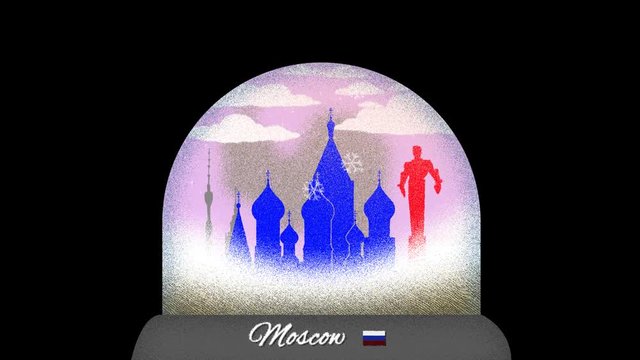 Moscow Snow Globe Cartoon Animation in Seamless Loop