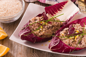 Risotto with red radicchio.