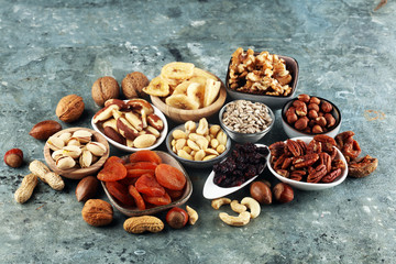 Composition with dried fruits and assorted healthy organic nuts