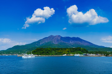 Naklejka na ściany i meble landscape of Sakurajima island in Kagoshima Japan 
