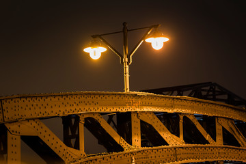 Old Bridge at Night, Stubenrauch Bridge in Berlin, Old Bridge Construction, Luminous Street Lamps, Architecture