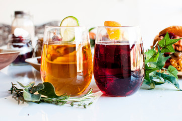 Holiday Apple and Wine Cocktails with Thanksgiving Holiday Decorations
