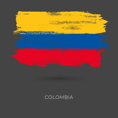 Obraz premium Colombia colorful brush strokes painted national country flag icon. Painted texture..